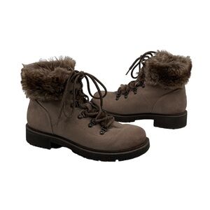 Francesca's Brown Faux Fur Lace Up Lug Sole Boots Size 8 Women's